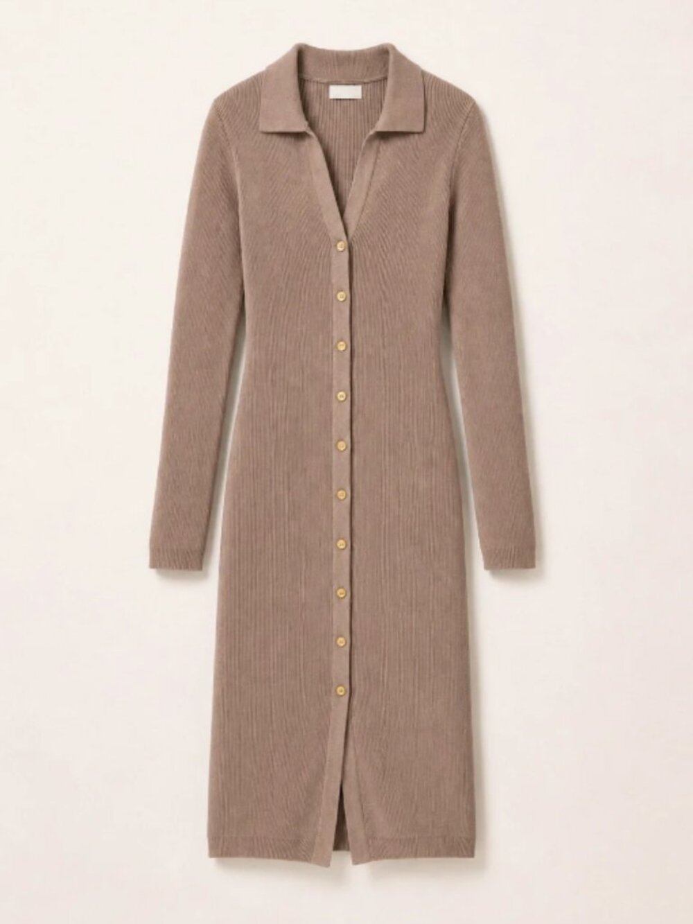 Wilfred Aritzia Stretch Ribbed Dress Fawn Taupe Med Long Sleeve